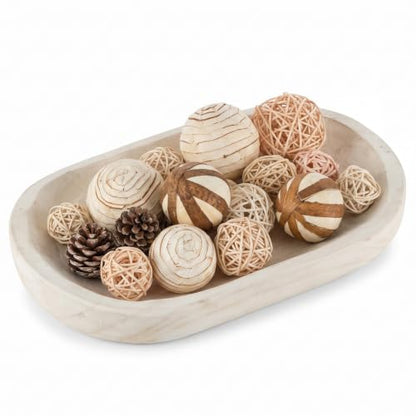 Hanobe White Wooden Decorative Key Bowl for Coffee Table, Rustic Home Decor