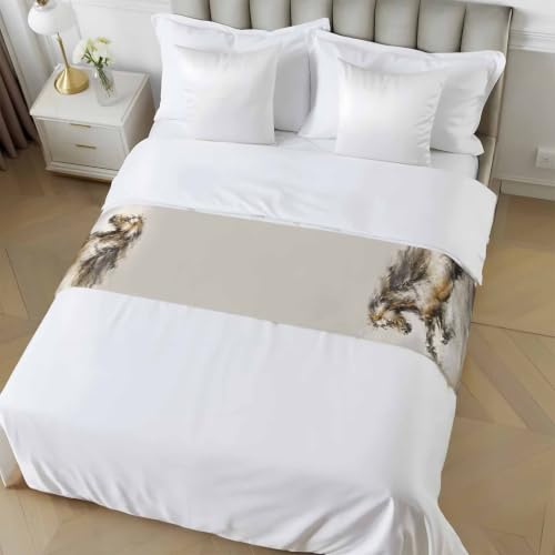 Queen Size Galloping Horse Bed Runner - Rustic Brown Satin Decorative Foot Throw with Variation Charcoal