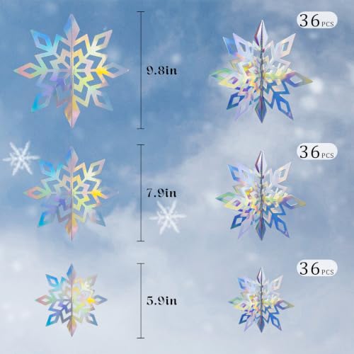 Colorful Iridescent Paper Snowflake Christmas Decorations Set - 36PCS