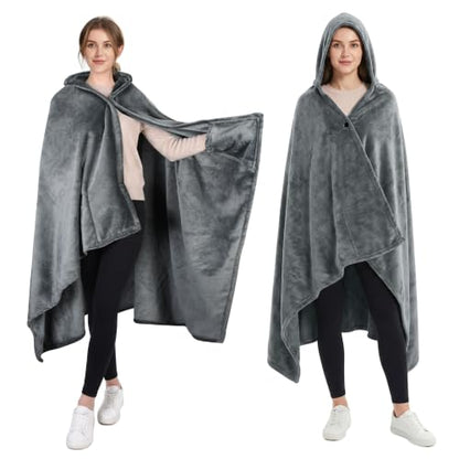 Waterproof Hooded Blanket Poncho with Hand Pockets for Women