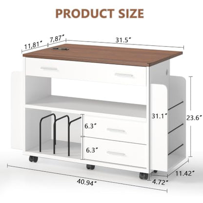 White Gift Wrap Storage Cart with Foldable Drop Leaf and Craft Organizer