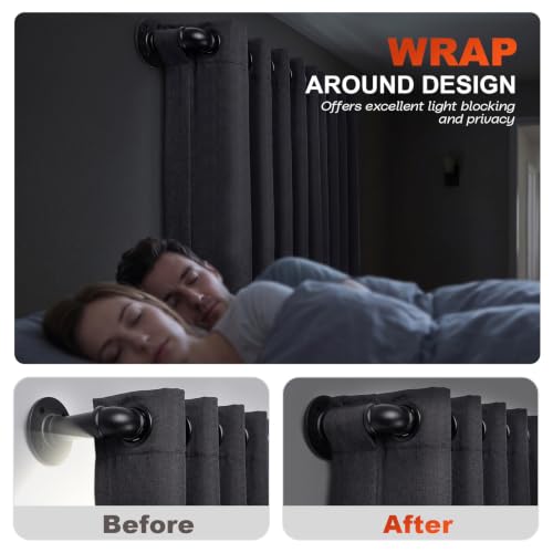 Adjustable Industrial Curtain Rod Black 30-86 Inch Wrap Around Wall Mount