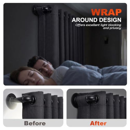Adjustable Industrial Curtain Rod Black 30-86 Inch Wrap Around Wall Mount