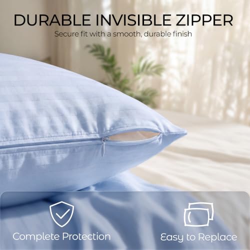 Queen Size Cotton Pillow Protectors 600TC Set of 2 Blue OEKO-TEX Certified