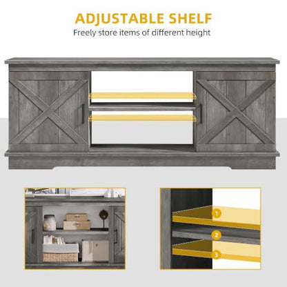65-Inch TV Stand with Barn Doors and Adjustable Shelf, Rustic Grey - 59" without Fireplace