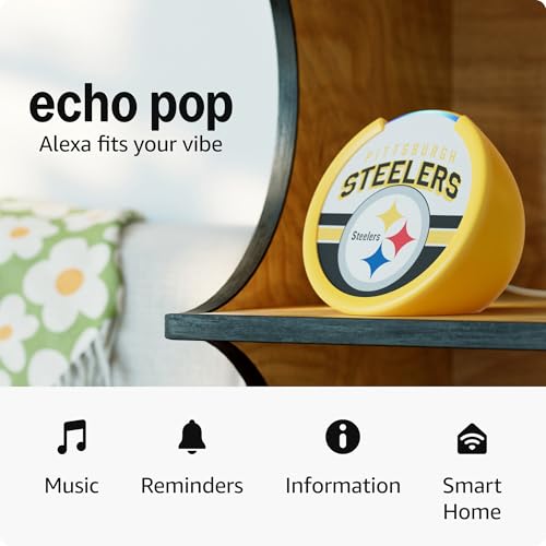 Amazon Echo Pop (newest model) | Officially Licensed NFL Limited-Edition | Pittsburgh Steelers ('25-26 Season Design)