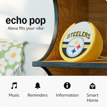 Amazon Echo Pop (newest model) | Officially Licensed NFL Limited-Edition | Pittsburgh Steelers ('25-26 Season Design)