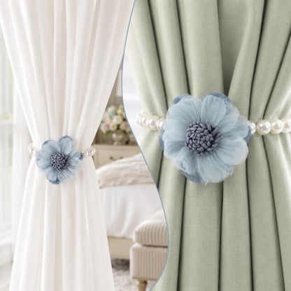 Magnetic Pearl Flower Curtain Tiebacks - Decorative Room Holdbacks, Set of 2