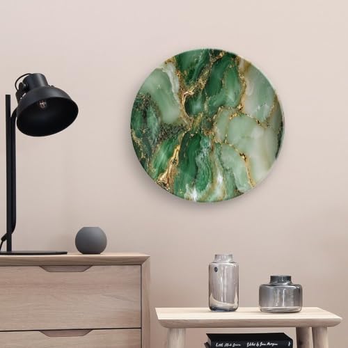 Emerald Marble Ceramic Decorative Plate with Gold Veins - 10 Inch Wall & Table Display