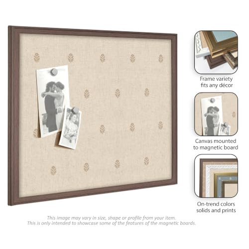 Blue Floral Magnetic Board 36x12 Wall Organizer with Brown Frame - Kate and Laurel