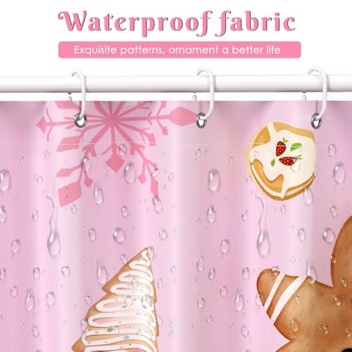 Pink Christmas Gingerbread Man Shower Curtain 72x72 Inches - Waterproof Bathroom Decor