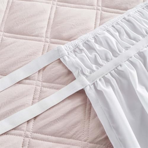 Twin XL Dorm Bed Skirt 24 Inch Drop - White Ruffled Microfiber