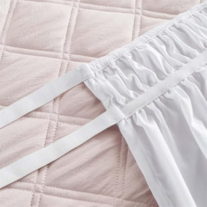 Twin XL Dorm Bed Skirt 24 Inch Drop - White Ruffled Microfiber