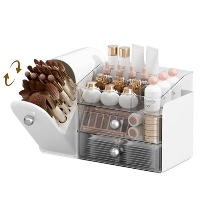 UFORU Makeup Organizer with Covered Brush Holder for Vanity Countertop