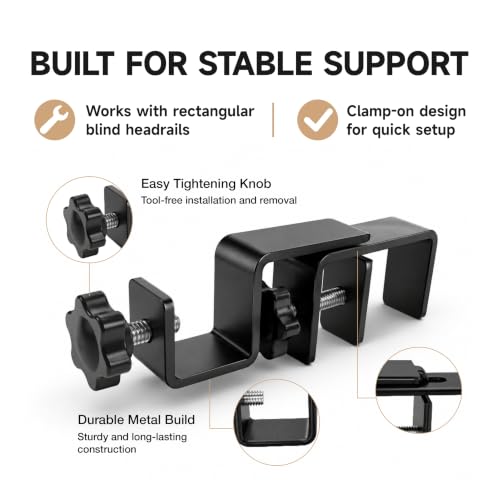Over Blinds Curtain Rod Brackets for Outside-Mount Blinds - Black 2-Pack