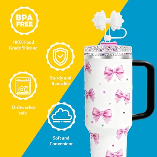 Black 3Pcs Tumbler Straw Toppers for Stanley Cup 30/40oz - Diamond & Bow Design