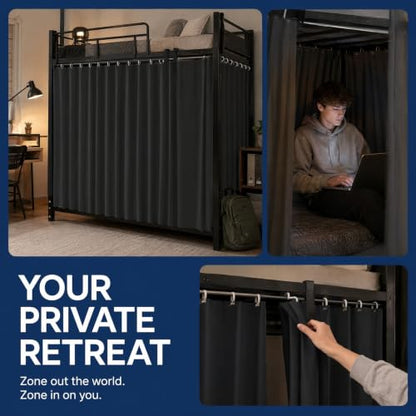Twin XL Bunk Bed Curtain Set - Black, 47 x 78.7 Inches, Pack of 2 - Blackout Privacy Panels for Dorms