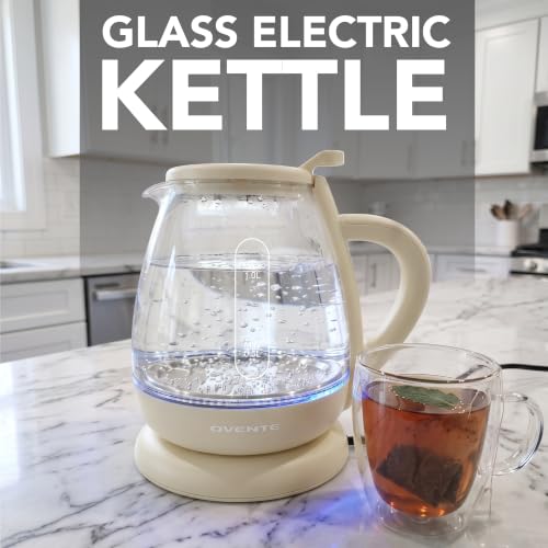Electric Kettle 1L Glass Water Boiler - Cream, Fast Boil, 1500W