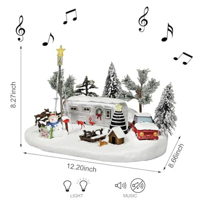 Musical LED Christmas Camper Scene Decor - Holiday Village Display