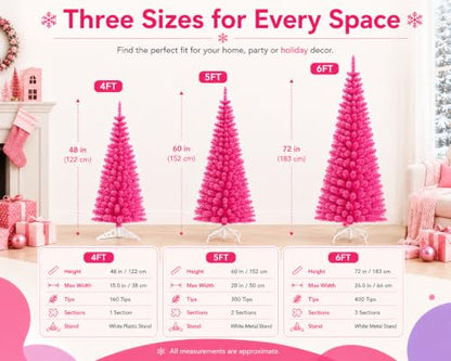 Pink Unlit 5FT Artificial Pencil Christmas Tree for Small Spaces - Variation of Pink/5ft