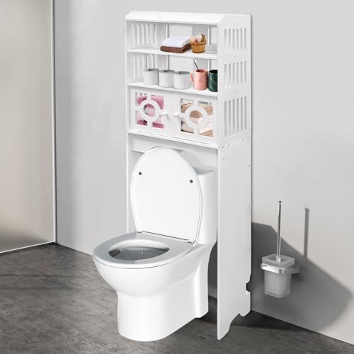 Over Toilet Storage Cabinet PVC 4-Tier Bathroom Organizer Shelf