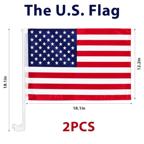 2PCS American Car Flag Window Clip - 18x12 Inch US Flag for Vehicles