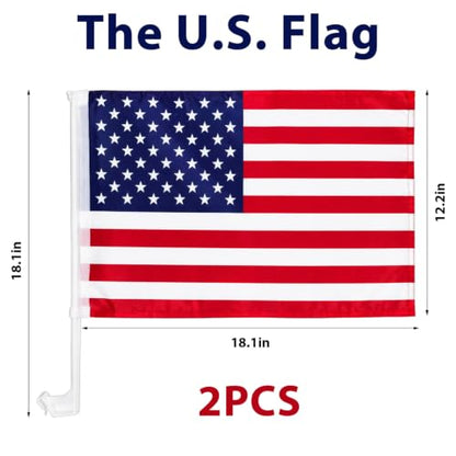 2PCS American Car Flag Window Clip - 18x12 Inch US Flag for Vehicles