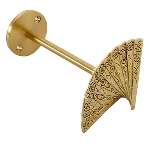 Vintage Brass Curtain Holdbacks with Chinese Folding Fan Pattern - Wall Mount Hooks