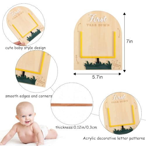 First Year Down Football Footprint Keepsake - Wooden Baby Milestone Gift - Variation Wood1