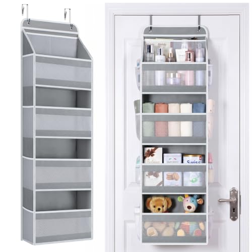 Over the Door Organizer 4-Tier Mesh Storage, Longer Grey Hanging Shelf - Middle-Mesh