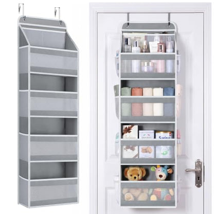 Over the Door Organizer 4-Tier Mesh Storage, Longer Grey Hanging Shelf - Middle-Mesh