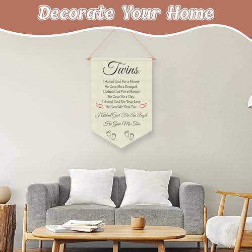 Twin Baby Room Decor Hanging Banner - Nursery Wall Sign for Twins Girl Boy