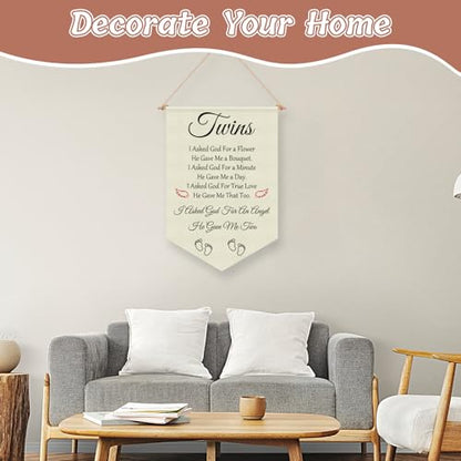 Twin Baby Room Decor Hanging Banner - Nursery Wall Sign for Twins Girl Boy