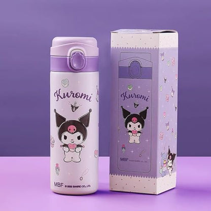 Kids Stainless Steel Vacuum Insulated Water Bottle Cartoon Stainless Steel Reusable Tumbler with Lid for School Girls Boys,Purple 14 OZ