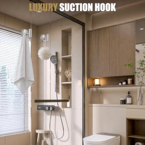 Suction Cup Shower Hooks No Drill 4 Pack - Brushed Nickel, Silver / 2 Pack