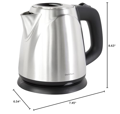 Chef'sChoice 673 Cordless Compact Electric Kettle in Brushed Stainless Steel Features Boil Dry Protection and Auto Shut Off Easy Pour, 1-Liter, Silver