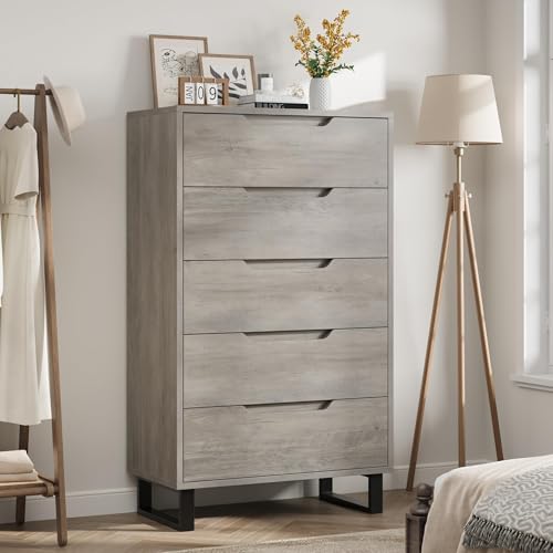 Garvee 5-Drawer Bedroom Dresser - 50.5" Vertical Storage with 15.7" Depth, Grey