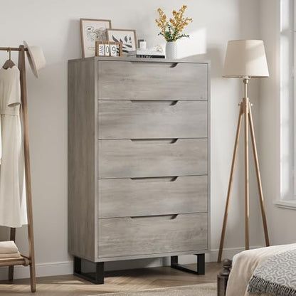 Garvee 5-Drawer Bedroom Dresser - 50.5" Vertical Storage with 15.7" Depth, Grey
