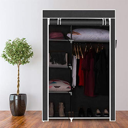 Portable Closet Wardrobe Organizer with Hanging Rod & 6 Shelves, 64" Steel Frame