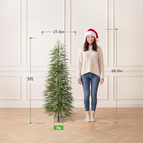 Kazeila 5ft Slim Unlit Artificial Christmas Tree with Metal Base - Space Saver