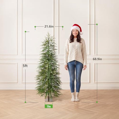 Kazeila 5ft Slim Unlit Artificial Christmas Tree with Metal Base - Space Saver