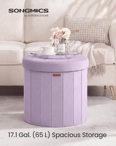 Purple Velvet Storage Ottoman Round Vanity Stool 18.5 inch