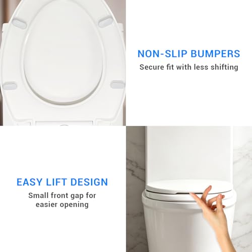 Elongated Toilet Seat 18.5 Inch Soft Close White - Quick Release & Non-Slip Bumpers