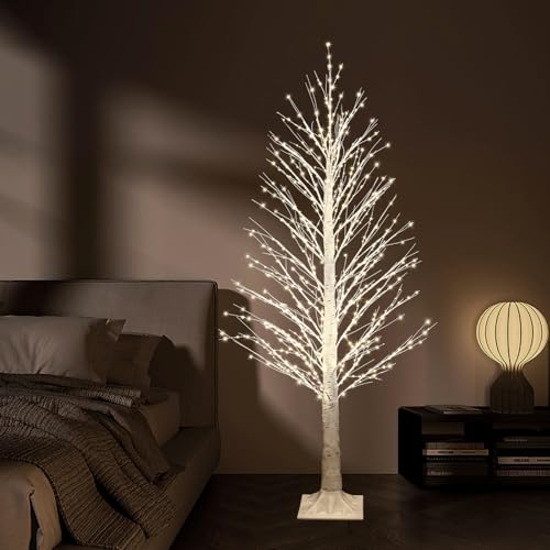 7FT Lighted Birch Christmas Tree - Warm White 1000 LED Twinkle Lights