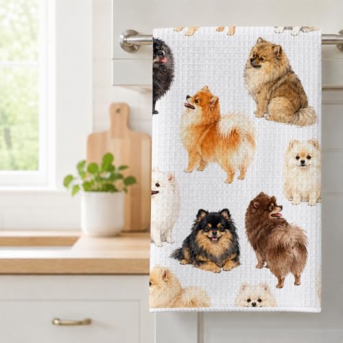 Cute Watercolor Pomeranian Kitchen Towel - 16x24 Inch Dog Lover Gift - Farmhouse Decor