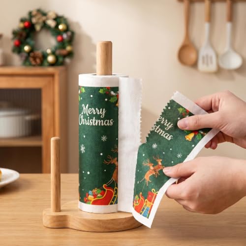 Christmas Printed Kitchen Cleaning Cloth Roll - Thick Absorbent Hand-Tear Lazy Cloth