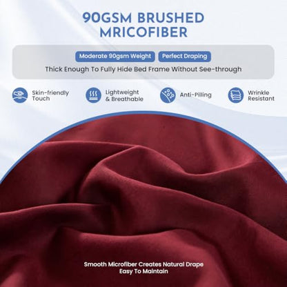 King Size Ruffled Bed Skirt with Split Corner - 14 Inch Drop, Wine Red