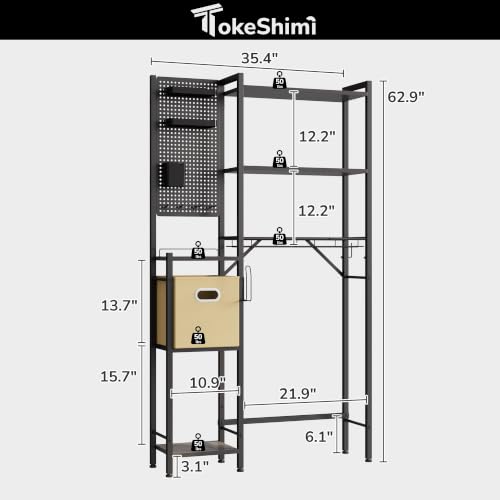 Over-the-Toilet Storage Rack 6-Tier Reversible Side Shelf Black