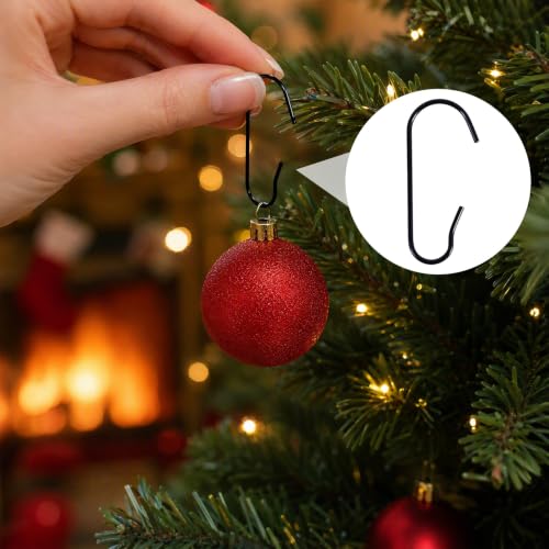 100Pcs C-Shaped Ornament Hooks for Christmas Tree Decorations Black