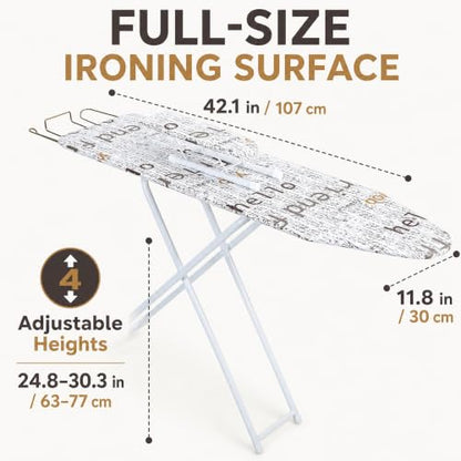 White Ironing Board with Sleeve Board - Foldable, 4 Heights, 42 x 12 in